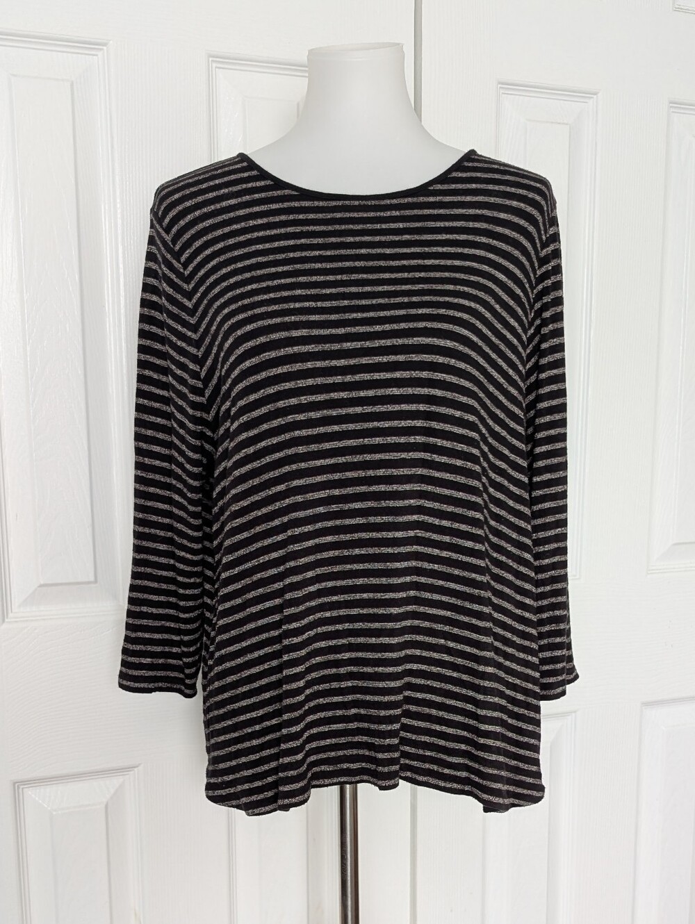 J. Jill Black and Gray Striped Long-Sleeve Tee
